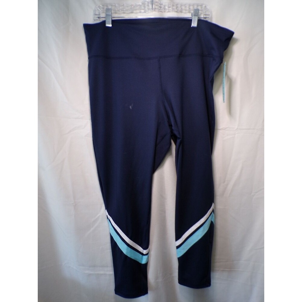 Ideology Women's 2X Navy Chevron Colorblock 7/8 High Rise Leggings